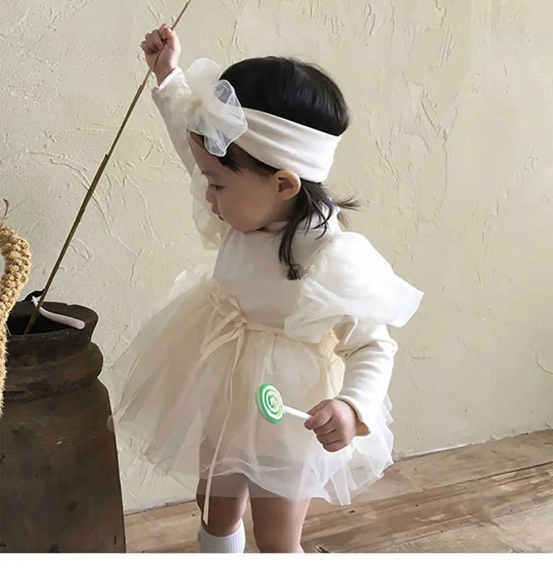 Born Baby Girls Clothes Tutu Spódnica Romper Koreańska Księżniczka Onesie Sukienka na małe niemowlę malucha Odzież z pałąkiem 210529