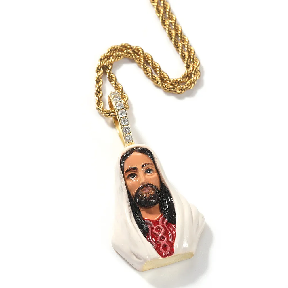 Hip Hop Jesus Necklace Pendant Silver Gold Plated With Tennis Chain Iced Out Cubic Zircon Men's Jewelry Gift2413