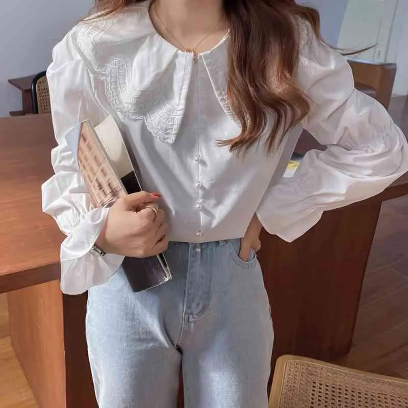 Fashion Vintage All Match Top Elegance Retro Sweet Femme Plus Size Gentle Chic Princess Girls Camicie larghe 210525