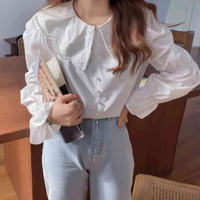 Mode Vintage All Match Tops Elegance Retro Sweet Femme Plus Size Gentle Chic Princess Girls Losse shirts 210525