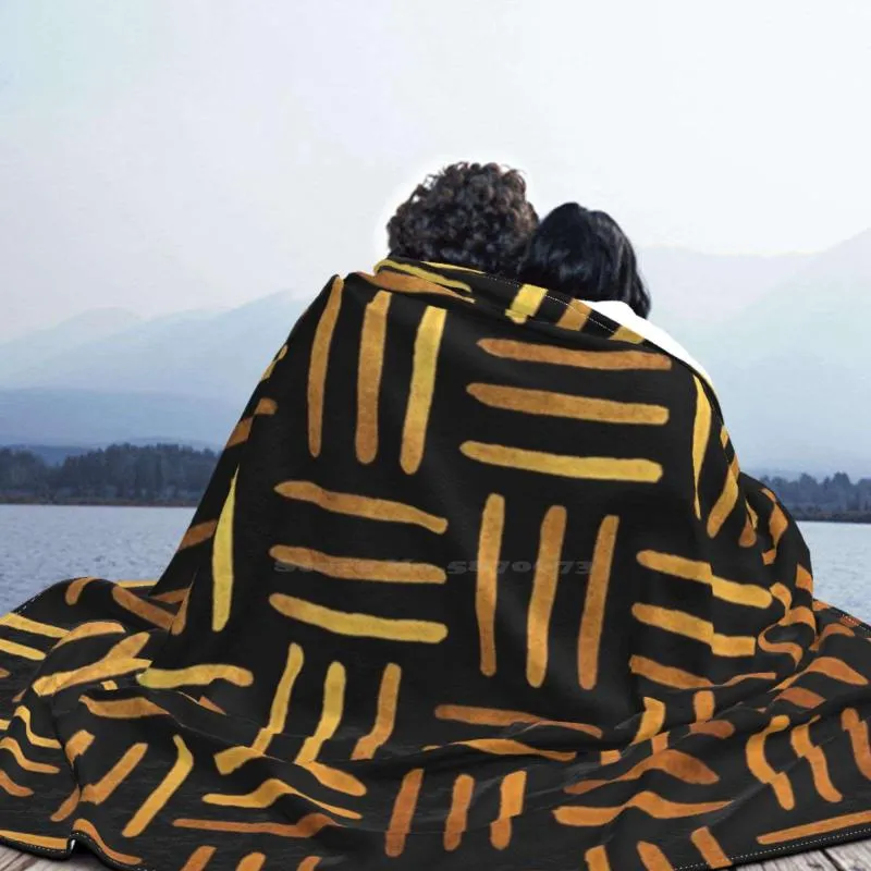 Cobertores tecer preto e ouro padrão chegada moda lazer flanela cobertor mudcloth pano africano tecido mali bogolan bo251m