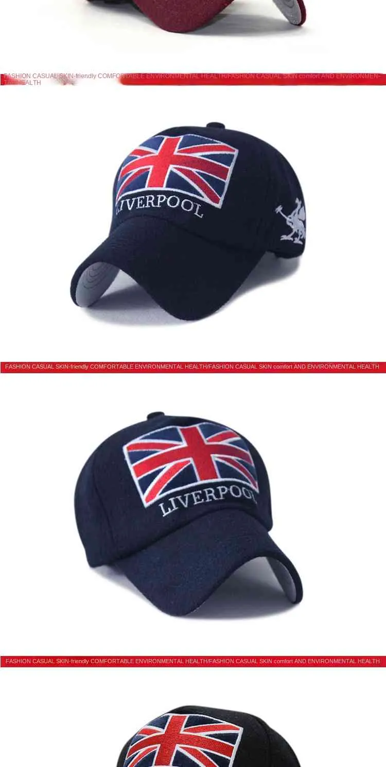 Mode Herbst Winter männer frauen Warme Mütze Gestickte Britische Flagge Wolle Outdoor Baseball Caps