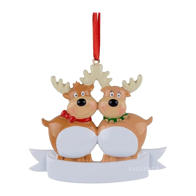 Christmas Decorations Elk Family Personal Gift Pendant Cute Wooden Xmas Tree Ornaments T2I53223