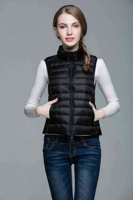 Slim Women Down Vests Spring Autumn Sleeveless Duck Coat Stand-up Collar Waistcoat Plus Size Vest NRZ294 211216
