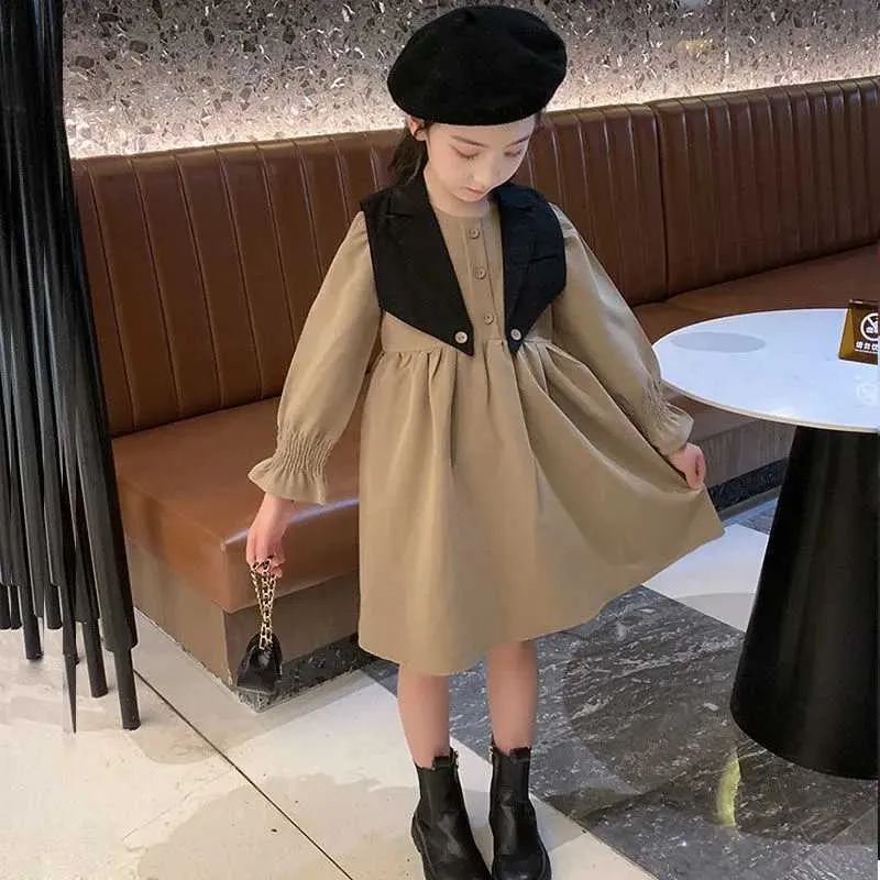 2021 Nuove ragazze adolescenti abiti da khaki + gilet Autumn Girl Dress Autumn Girl Autumn Girl Dress Big Girl Girls Times 14/16 G1026