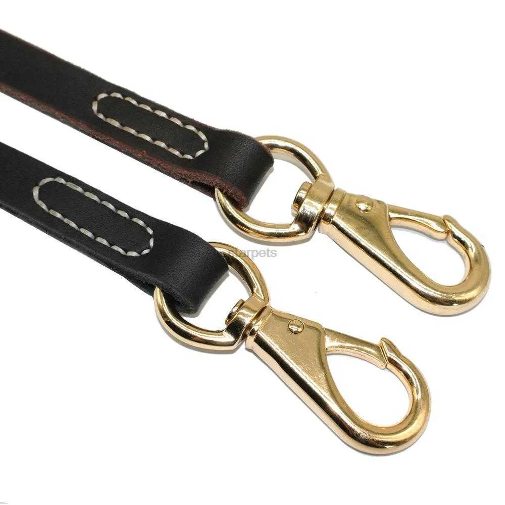 Heavy Duty Handmade Leather Dog Leash Lead Dark Brown Black With Gold Hook for Walking Training All Dog Breeds 4 Sizes 210729