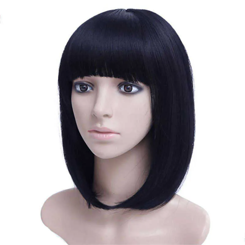 Hair Lace Wigs Bangs Straight Bob Wig Women's Short Hair Black Chemical Fiber Headgear