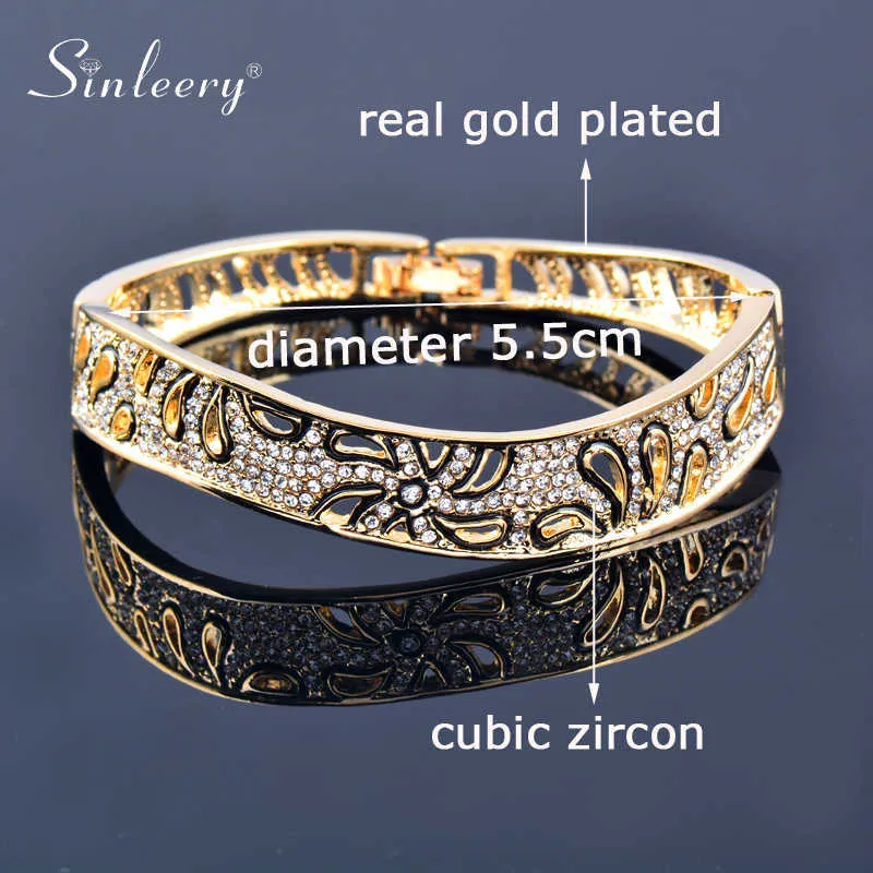 Sinleery Luxury Hollow Flower Bangles for Women Rose Gold Silver Color Crystal Bracelets Best Friends Gifts Sl092 Ssk Q0719