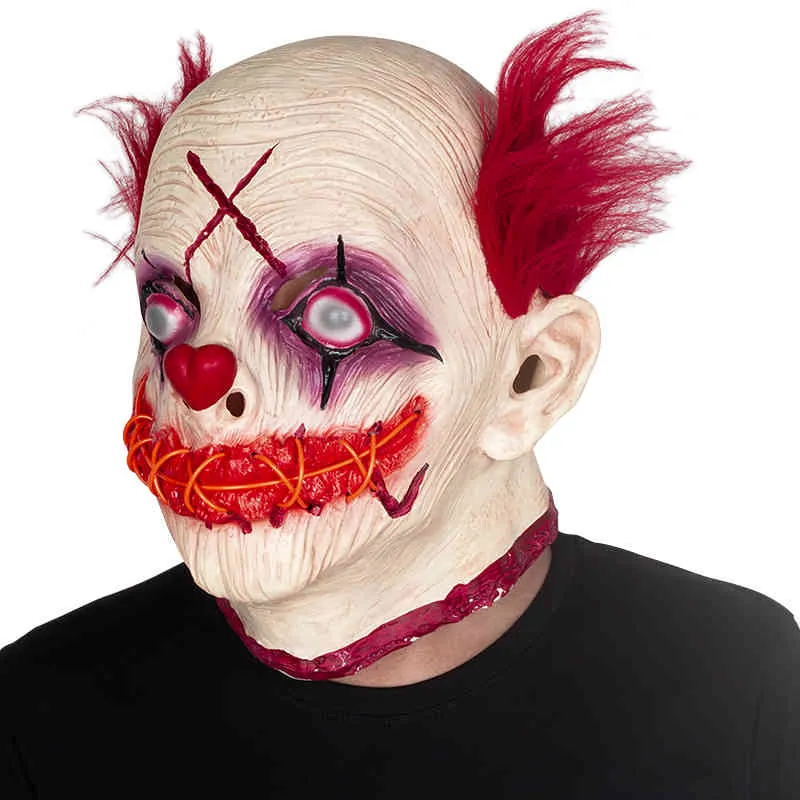 Halloween Scary Clown Latex Mask LED Light HeadGear Haunted House Party Horror Tricky Props