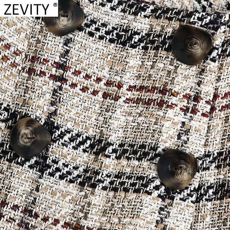 Zevity Women Vintage High Waist Plaid Print Knappar Tweed Shorts Kjolar Lady Side Zipper Chic Casual Slim Pantalone Cortos P1027 210603