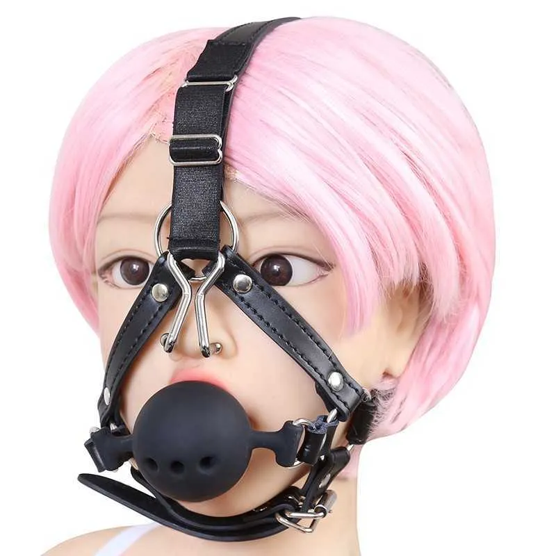 Cablaggio a cavallo silicone gag gag bdsm bondage residuo orale fissazione a bocca aperta gags cinghia del gancio fetish cosplay sexy x07286937912