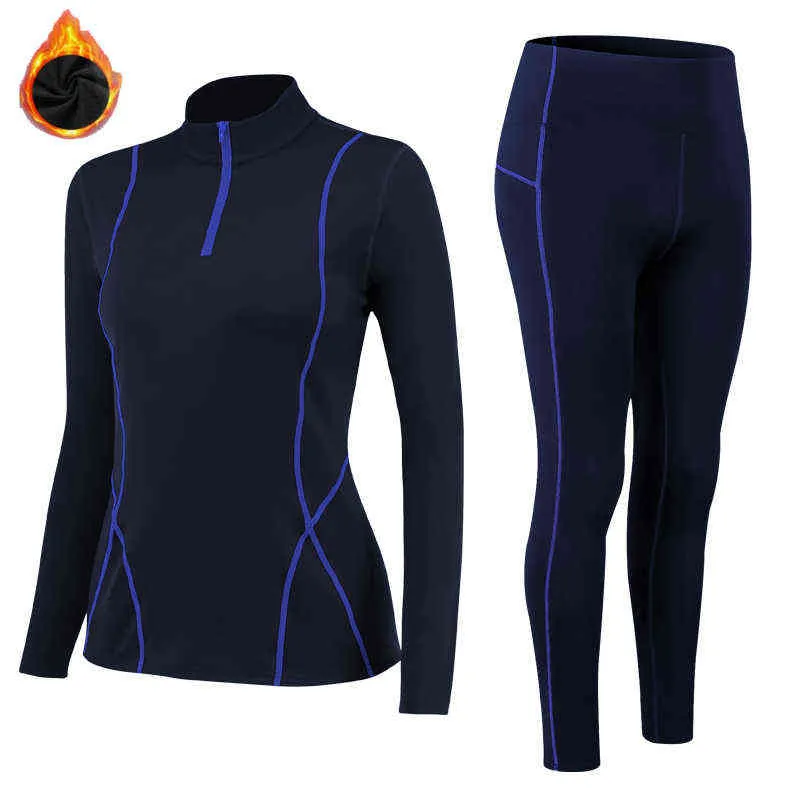 Hiver thermique long Johns respirant ajouter velours sous-vêtements ensemble intimes rayé solide Thero pyjamas printemps vêtements pour femmes 211211