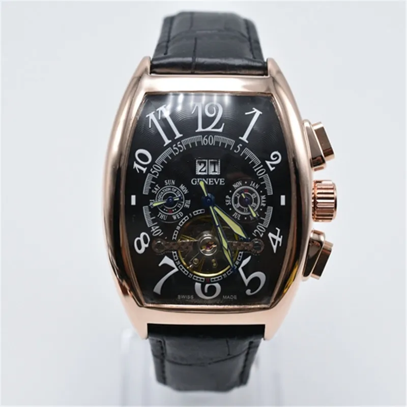 AAA Genebra Luxury Brand Leather Mechanical Automatic Mens Watches Drop Tourbillon Skeleton Gold Men Watchwatch223x