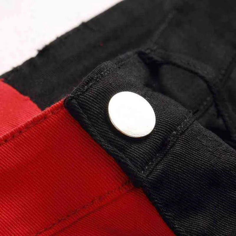 Marque Rouge Noir Couture Hommes Jeans Automne Hiver Mince Maigre Stretch Rue Hip Hop Mâle Élastique Denim Pantalon 28-40 211120