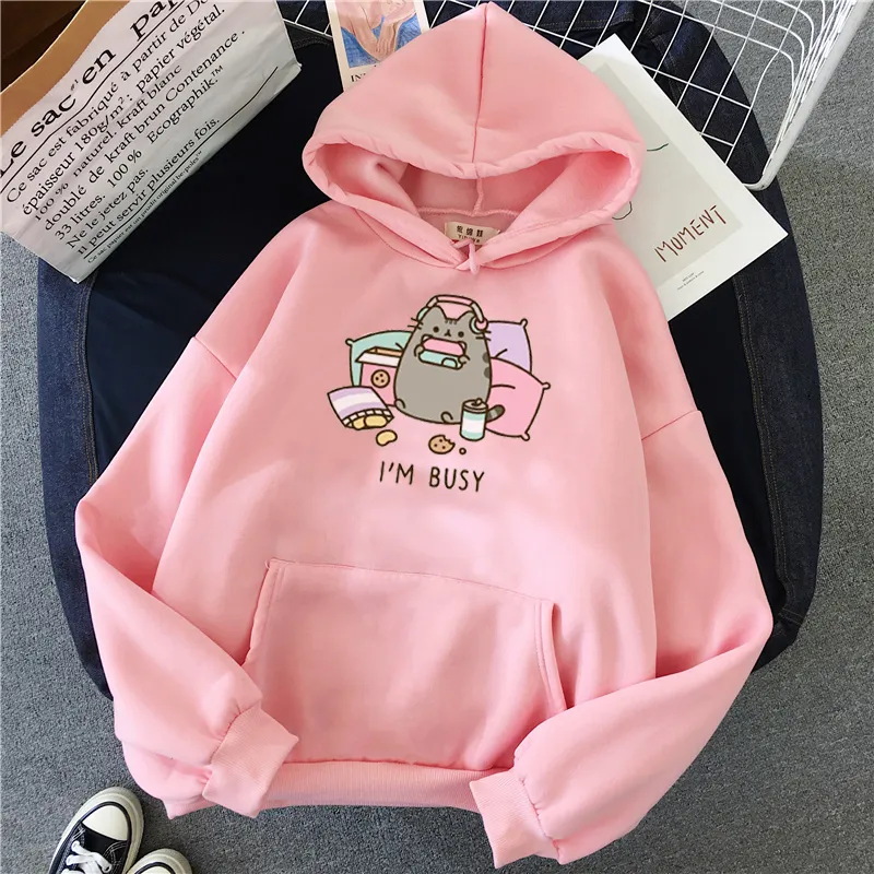 Funny The Cat Hoodie Women Fashion Kawaii Korean Harajuku Sweatshirt Female 90s Cartoon Clothes Hood Oversized Girls 220314