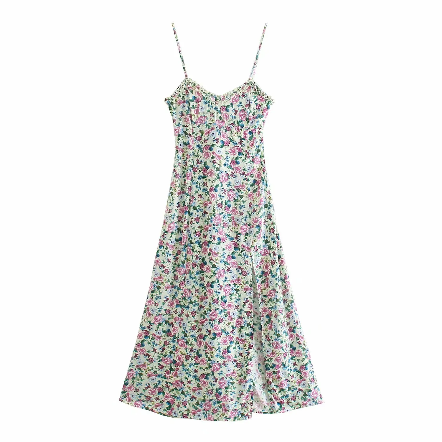 VUWWYV Summer Dress Women Floral Print Midi Thin Strap Backless Evening Party Woman es Vintage Slip Vestidos 210430