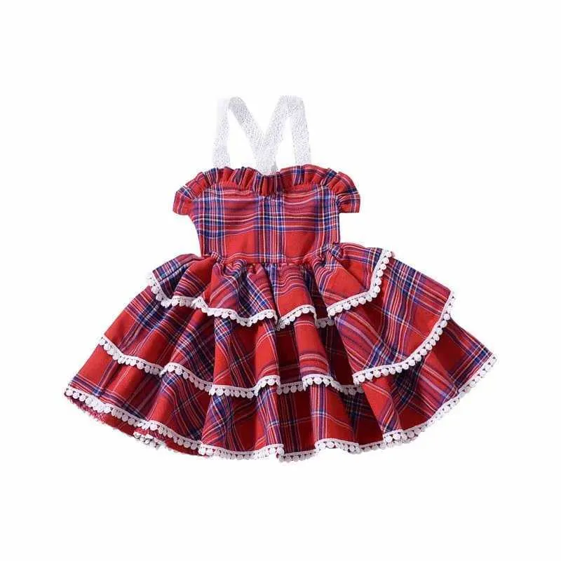2021 NewChildren's Clothing Filles Robes d'été Toddler Robes d'été rouges pour bébés filles Grille Coton mignon floral Vêtements Q0716