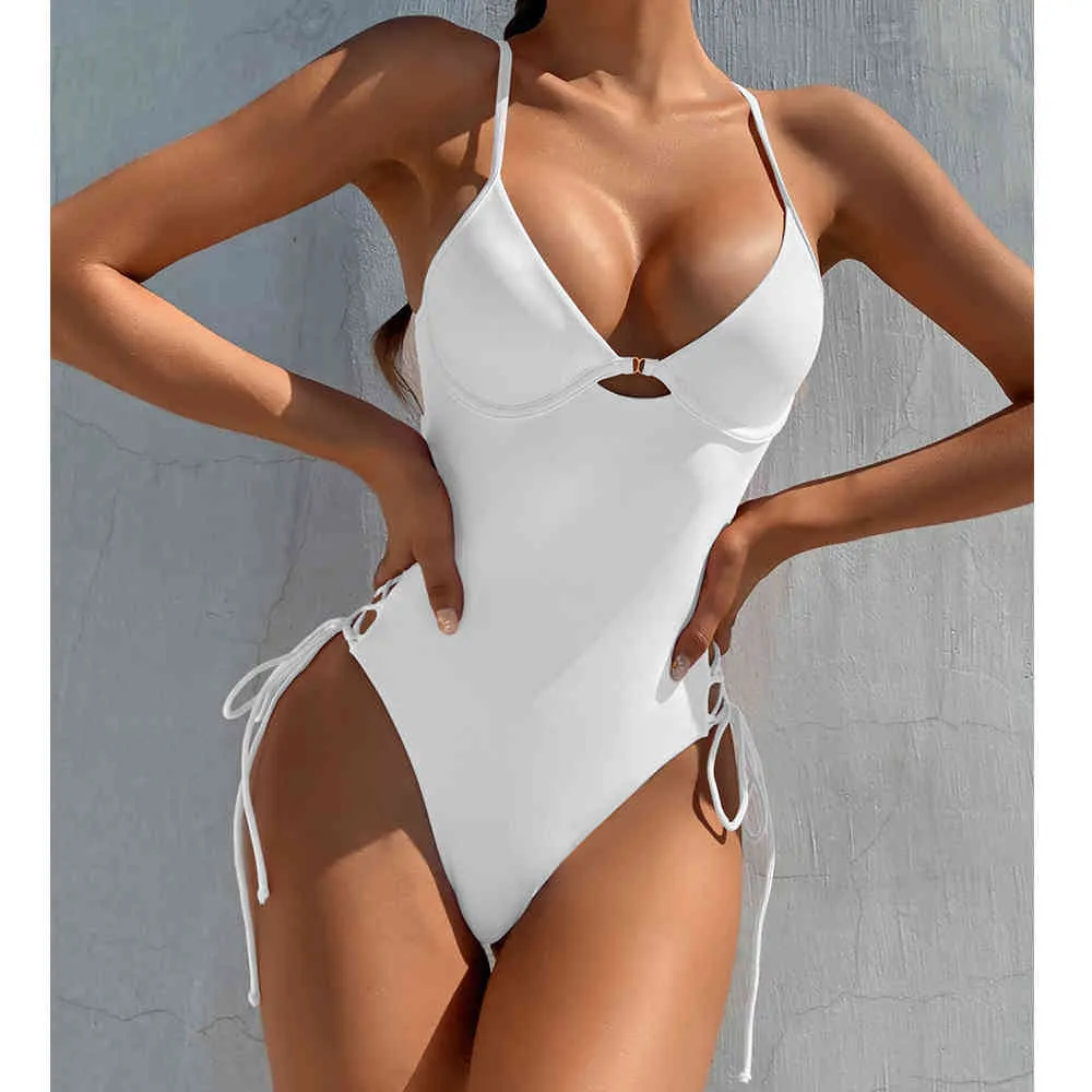 Sexy Bandage Badeanzug Frauen Push Up Bademode Weibliche Bodysuit Monokini Badende Badeanzüge Sommer Strand Tragen 210521