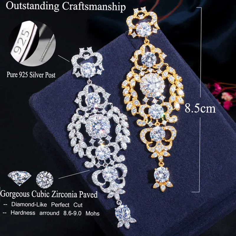 Exclusive Long Leaf Drop Dangling Cubic Zircon Wedding Engagement Party Indian 18k Gold Earrings for Women CZ659 210714