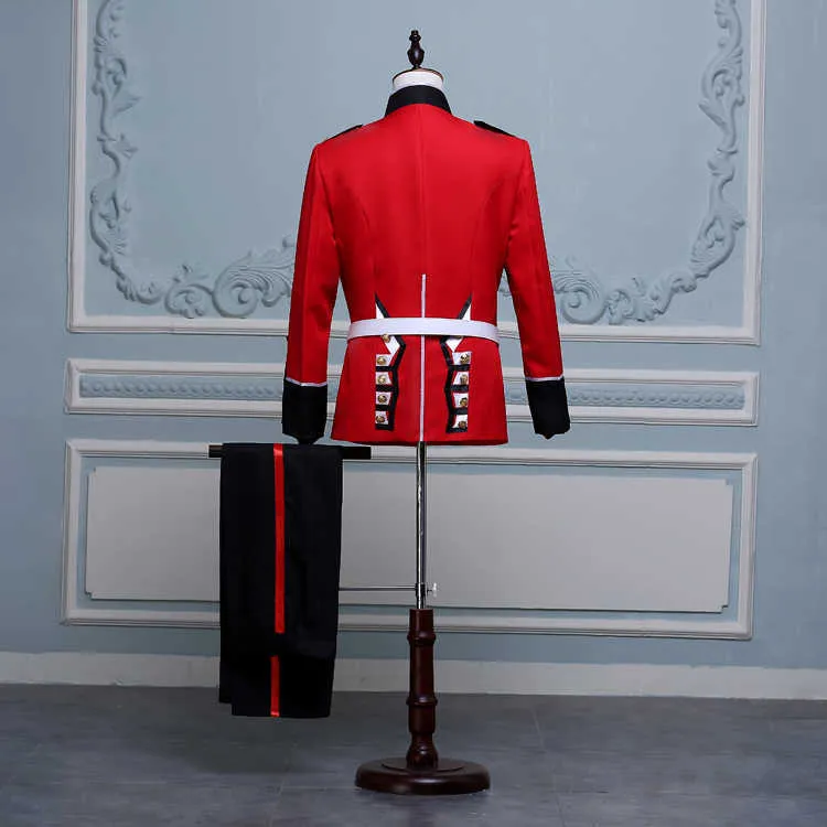 British Royal Guard Honor Guard Prince William European Court Performance Costume Stage Suits Coat+Pants+Hat+Belt 2020 X0909