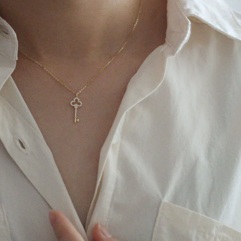 Ожерелье из стерлингового серебра 925 пробы, подарок для женщин, эффектный минималистичный роскошный дизайн ключа, подвеска, индивидуальные изысканные аксессуары, Jewelry3855974