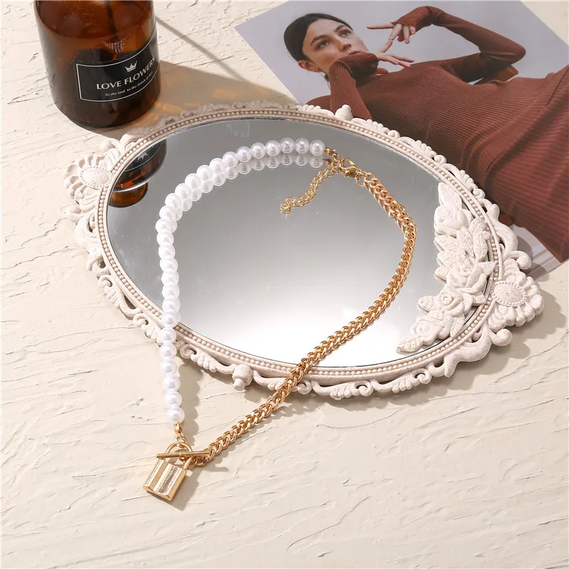 Punk chaîne épaisse perle mode coeur médaillon serrure à monnaie pendentif collier pour femmes déclaration bijoux cadeaux