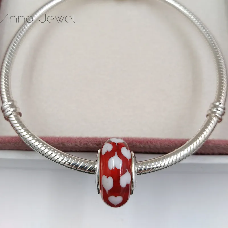 Diy Charm Armband Smycken Pandora Murano Spacer för armband gör Bangle Röd och Vit Hjärta Pärla För Kvinnor Män Födelsedag Gåvor Bröllopsfest 790948
