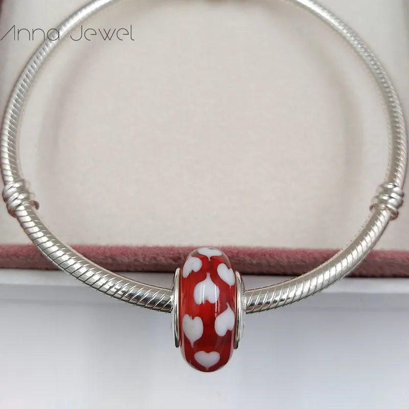 DIY Charm Bracelets ﾠbijoux pandora murano spacer pour bracelet faisant bracelet ROUGE ET BLANC COEUR perle pour femmes hommes cadeaux d'anniversaire fête de mariage ﾠ790948