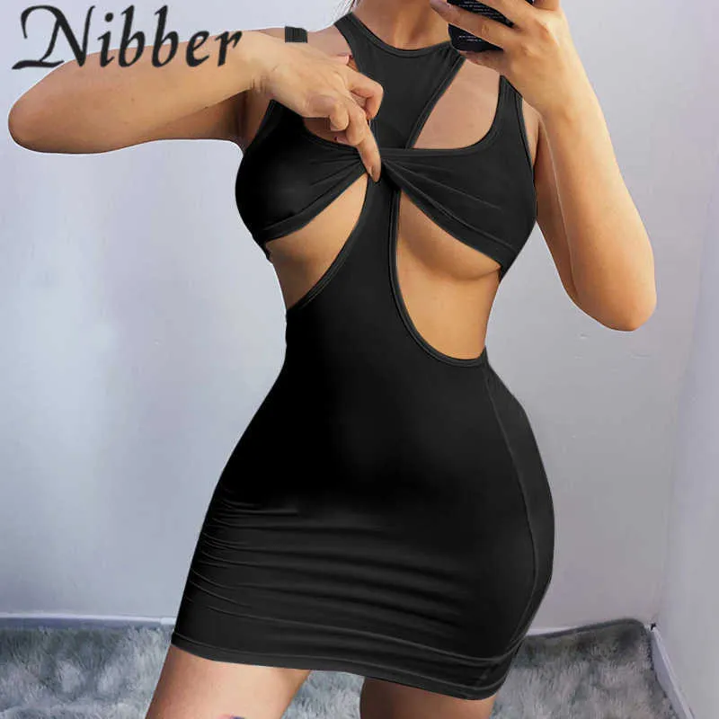 Nibber Y2k Pure Color Sexy Cut Out 2 Two Piece Mini Dress Sets Women Summer Sleeveless Bandage Bodycon Dresses Party Clubwear Y0823