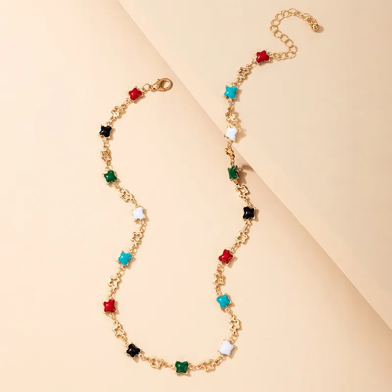 Mode coloré gouttes d'huile collier ras du cou pour les femmes à la mode papillon pendentif clavicule chaîne collier bijoux