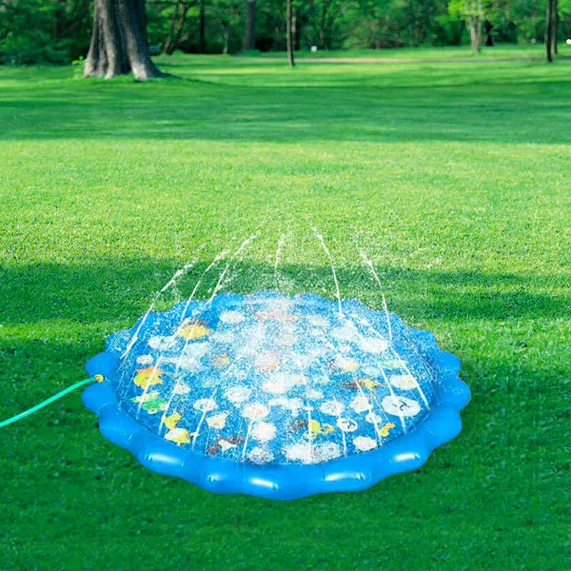 170cm crianças sprinkler almofada tapete infantil verão outdoor água respingo jogo de tapete inflável inflável brinquedo de almofada 210724