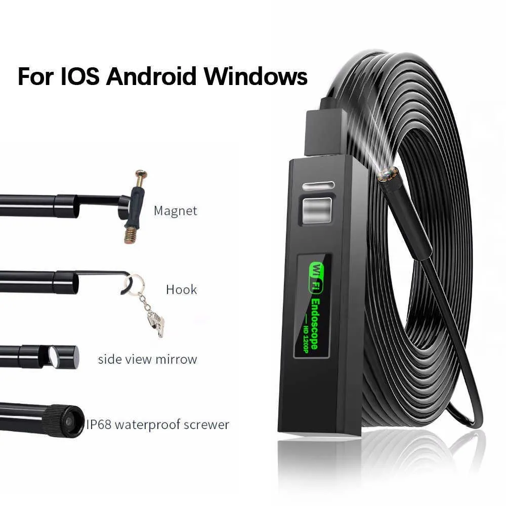 1200P Dual-Lens Auto Onderhoud Endoscope Draadloze endoscoop met 8 LED-inspectie Camera Zoomable Snake Camera voor Android iOS