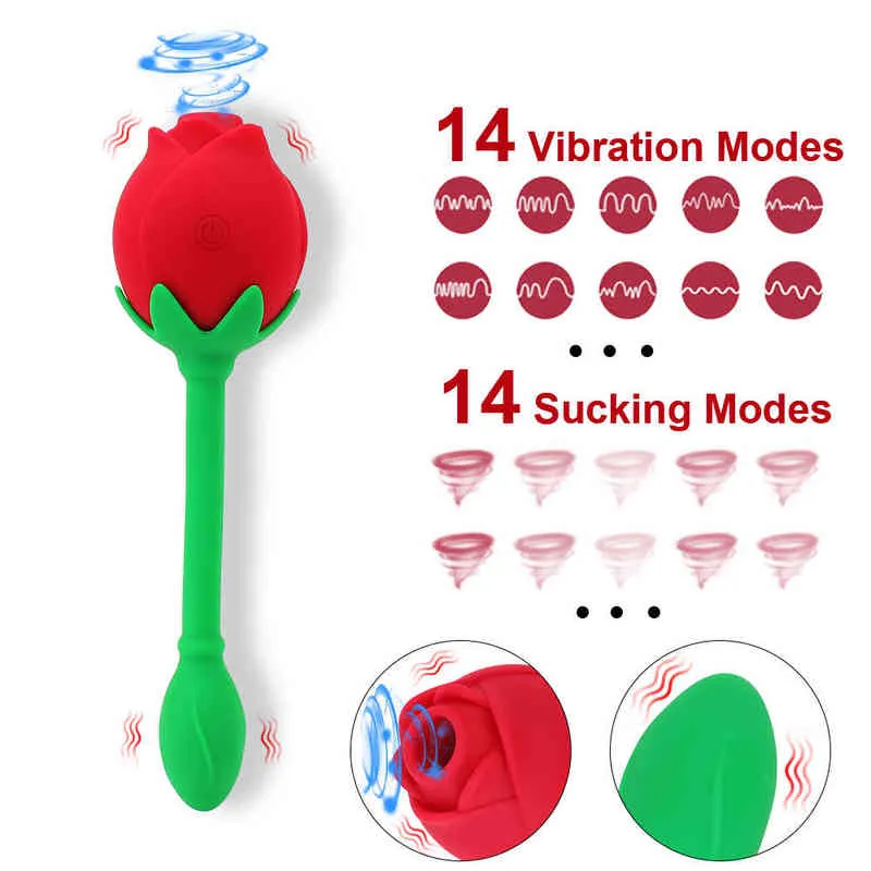 NXY Vibradores Olo Rose Forma Cauda Vibração Sucking Vibrador 2 em 1 brinquedos sexuais para mulheres Clitóris Estimulação Bugina Massager Anal Plug 0210