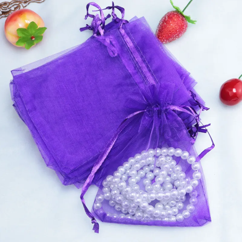 100 Uds. Bolsas de Organza con cordón para joyería, 7x9, 9x12, 30x40, bolsas de embalaje de regalo para dulces, para compromiso, boda, fiesta, Decora259F