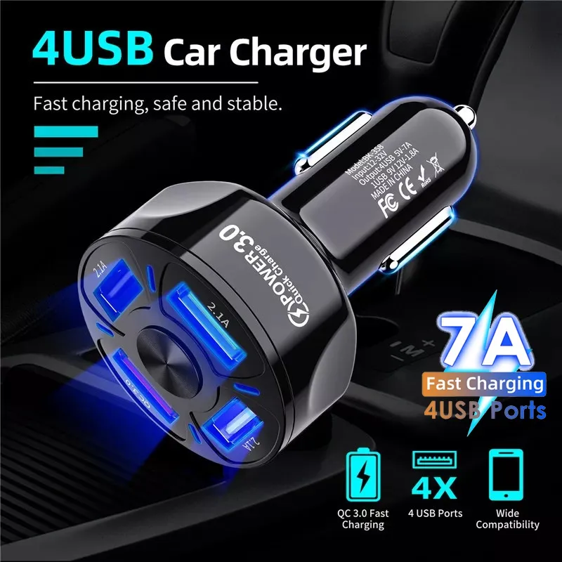 Chargeurs de téléphones portables Chargeur de voiture USB 4 ports Charge rapide 3.0 35W Charge rapide dans le chargeur de téléphone portable de voiture pour Samsung A72 A52