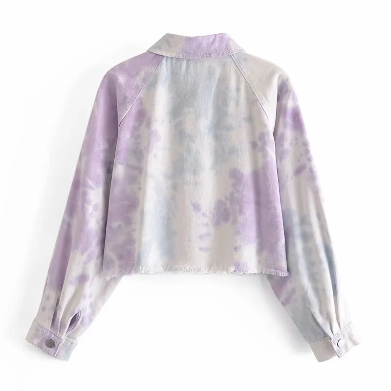 Women Spring Fashion Denim Tie dye Jackets Coats ZA Long Sleeve Loose Casual Female Street Jacket Outerwear Clothing 210513