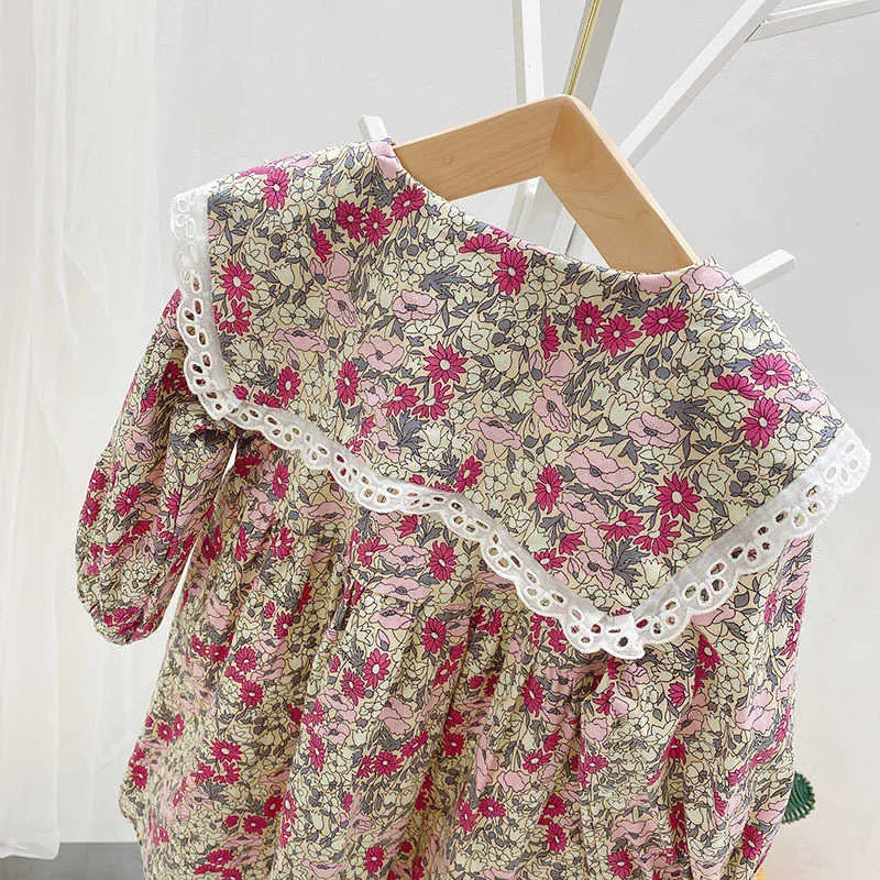 Vestidos para niñas Niños europeos y americanos Otoño Coreano Floral Manga larga Princesa 210625