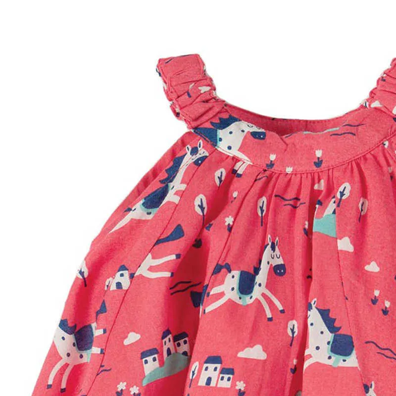 Enfants Frocks 2021 Nouvel été bébé filles vêtements marque robe enfant en bas âge coton imprimé cheval robes rouges pour enfants 2-7 ans Q0716