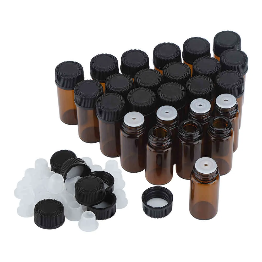 Bouteilles d'huile essentielle en verre ambré portables de 1/2ml, conteneur de brume, flacons rechargeables de voyage, bouteilles de parfum liquide cosmétique, 25 pièces