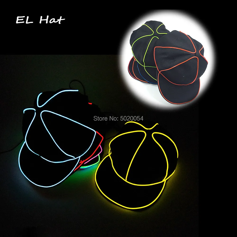 Accessoires de déguisement Night Glow hiphop Light Up Cap Hip Hop Glowing Cap baseball EL Wire Hat Hommes Dance Snapback Hats