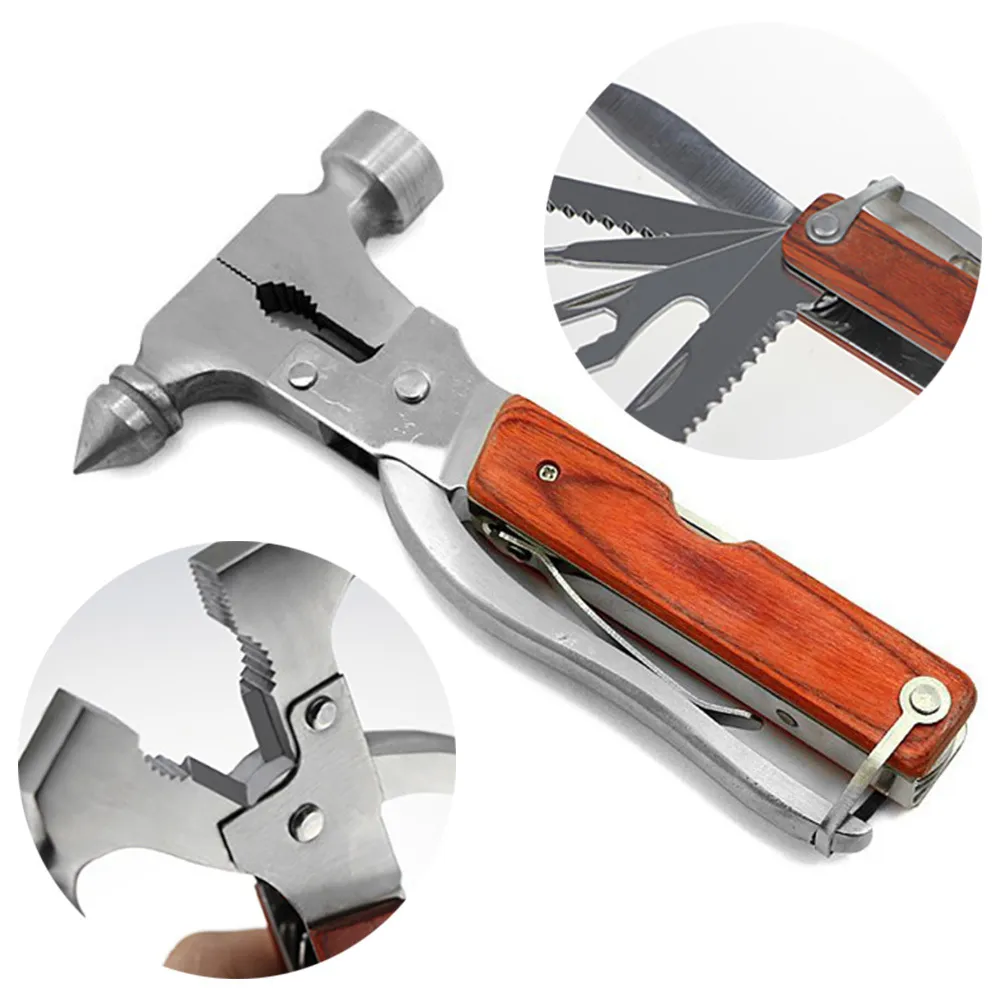 Marteau multi-outils 10 en 1, outil à main comprenant une hache, pince coupe-fil à nez plat, couteau, tournevis à tête transversale, ouvre-bouteille