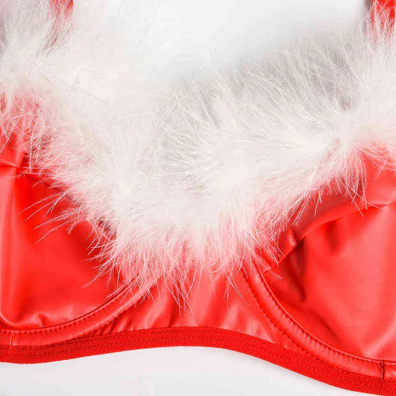 NXY sexy set Sexy Red Lingerie Christmas Gift Bra Set Two Piece Sets Woman Erotic and Panty Push Up let Sex Feather Leather Underwear 1128