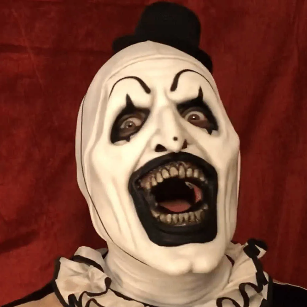 Joker Latex Mask Terrifier Art The Clown Cosplay Masks Skräck Helansiktshjälm Halloween Kostymer Tillbehör Karnevalsfest rekvisita H0910