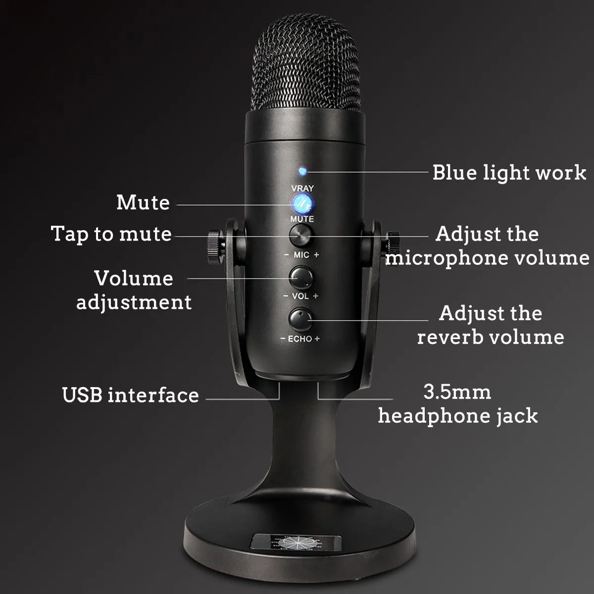 Condenser Microphone RGB Mic Stand Filter Streaming Podcasting Recording Headphone USB Gaming Microphone for Computer