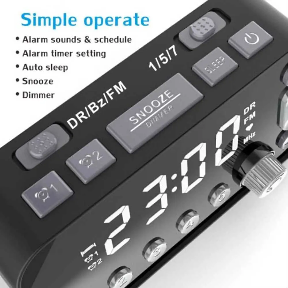 Réveil numérique Radio FM DAB, double port de charge USB Affichage LCD Rétroéclairage Volume réglable 210804