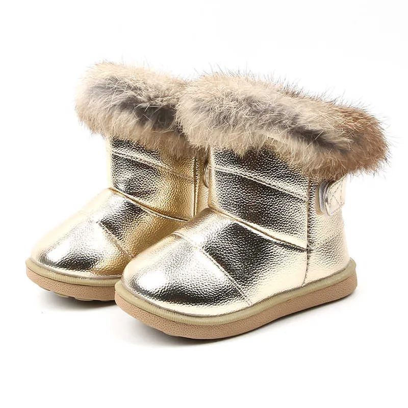 Baby Snow Boots for Girls Boys Winter Rabbit Fur Warm Plush Shoes Kids Cotton 211022