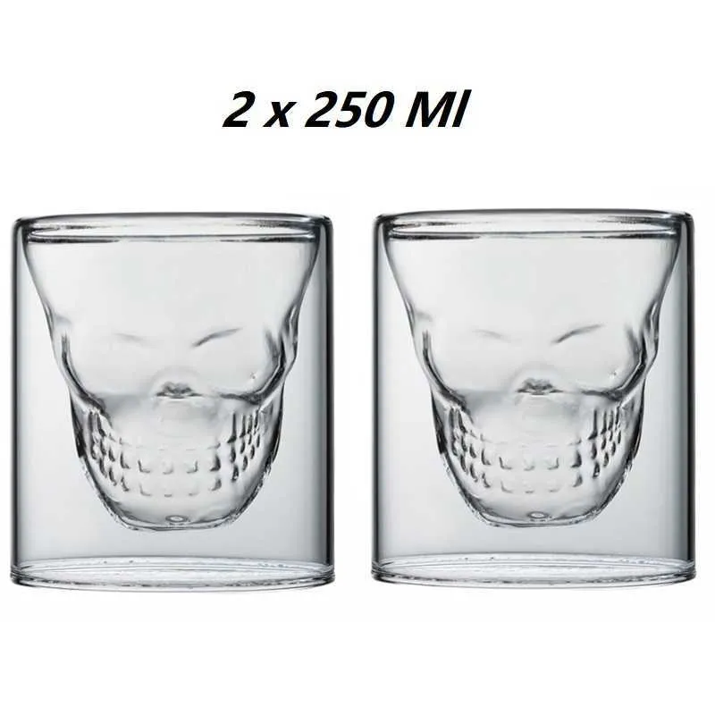 75 Ml Wine Glasses Skull Whisky Glass Double Bottom Mug S Glass Cup for Beer Wine Mug 250 Ml Brandy Cocktail Glass Cup X0237M