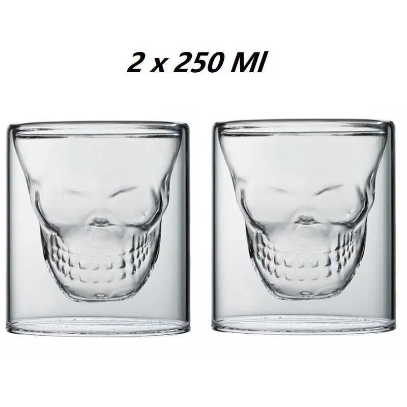 4 stuks 75 ml wijnglazen schedel whisky glas dubbele bodem mok S glazen beker voor bier wijn mok 250 ml cognac cocktail glazen beker X0214U