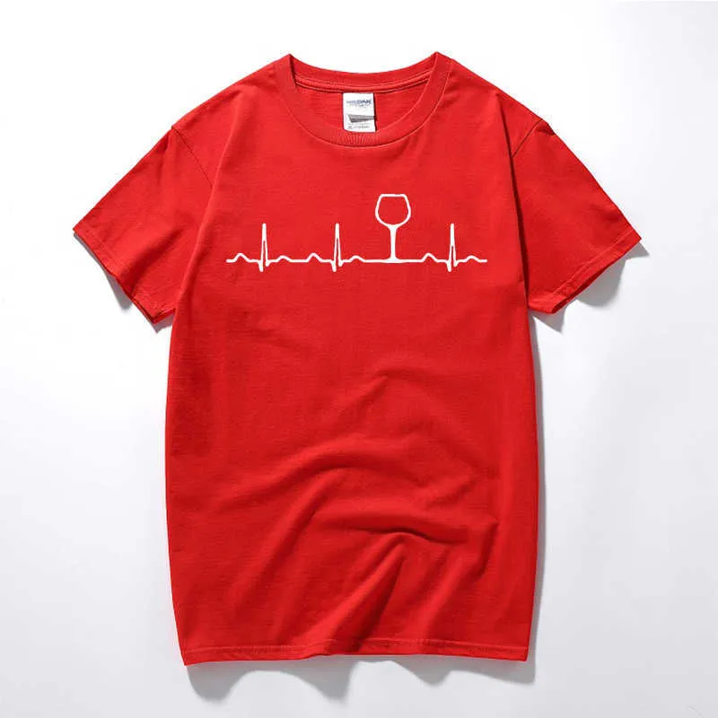 Wine Heartbeat T-Shirt ,Funny Cute Wine Glass Lover Gift Hot New Summer Women T Shirt New Arrival Summer Style Top Tee X0621