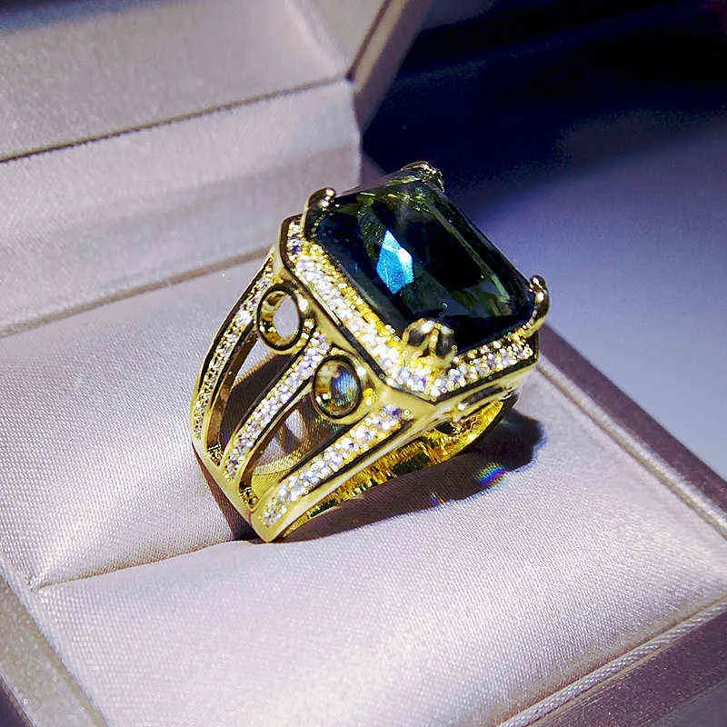 14K Yellow Gold color Natural Sapphire Jewelry Ring for Men Women Fine Anillos De Wedding Bizuteria 14 K Pure Gemstone 211217